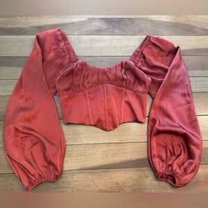 Astr crop corset top with balloon sleeves